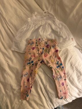 BCBGirls White Eyelet Baby Tank Top & Floral Peach Leggings Set
